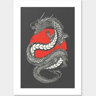 Japanese dragon vector drawing illustration Posters and Art